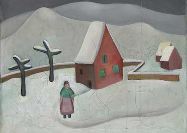 Winter Scene with Figure and Houses