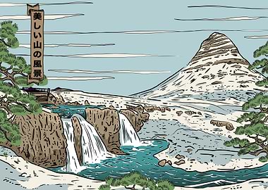 Japanese Mountain Waterfall Landscape