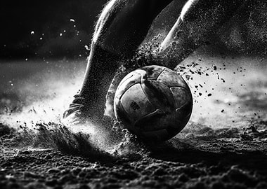 Soccer ball kicked on sand
