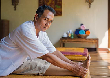 Man stretching in a spa