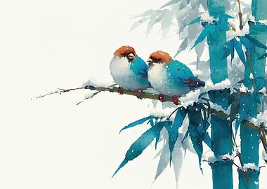 Two Birds on a Snowy Branch