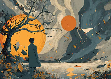 Person Gazing at Surreal Landscape