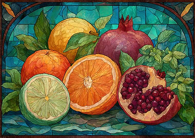 Stained Glass Fruit Still Life