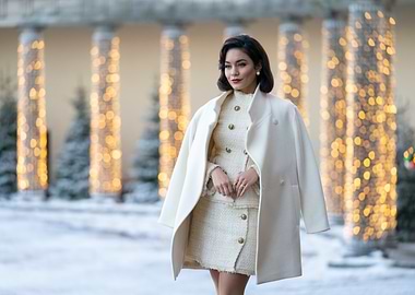 Vanessa Hudgens in White Coat and Dress