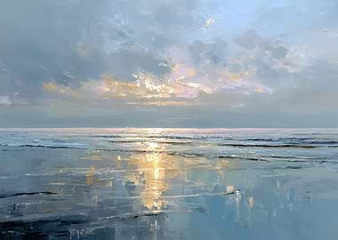 Impressionistic Beach Sunset Reflection