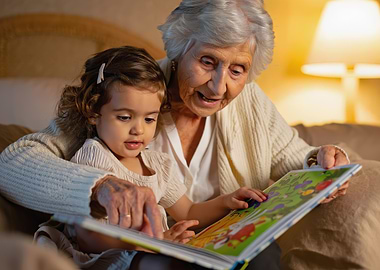 Grandmother reading a book to a child