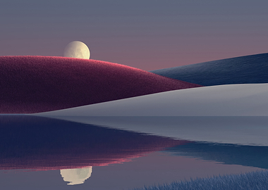 Surreal Moonlit Landscape Reflection