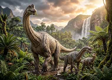 Dinosaurs in a Lush Jungle