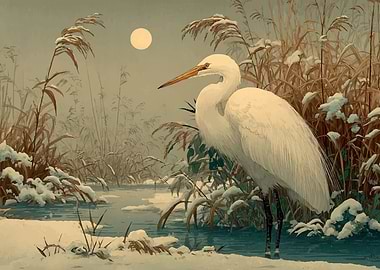 Egret in a Snowy Landscape