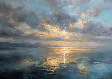 Impressionistic Seascape with Dramatic Clouds