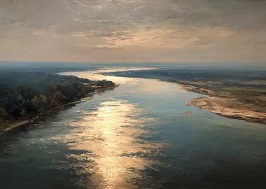 River landscape at sunset