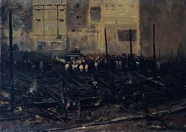Aftermath of a Fire with Crowd