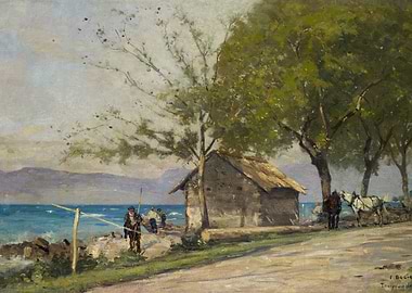 Seaside Scene with Figures and Horses