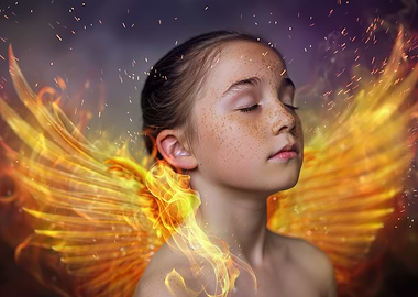 Girl with Fiery Phoenix Wings