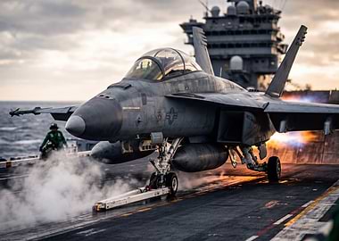 Fighter Jet Launching from Aircraft Carrier