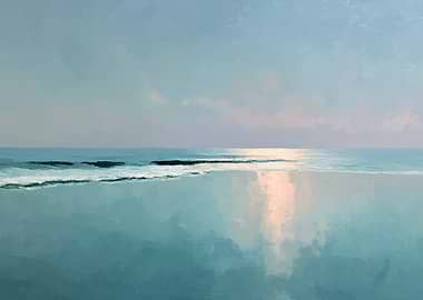 Serene Beach Reflection Painting