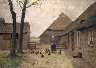 Woman Feeding Chickens at a Farm