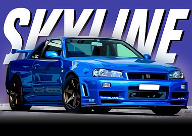 Blue Nissan Skyline GT-R R34