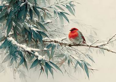 Robin on a Snowy Branch