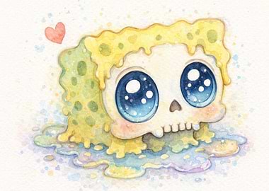 Cute Skull Sponge Watercolor