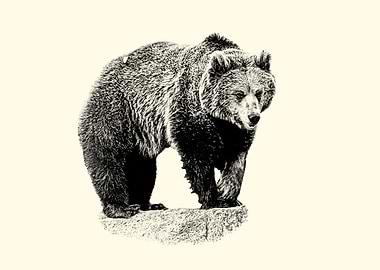 Brown Bear Standing on Rock