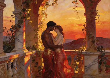 Romantic Couple at Sunset Balcony