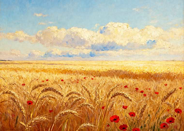 Golden Wheat Field with Poppies