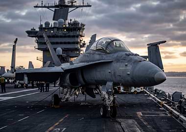 Fighter Jet on Aircraft Carrier Deck