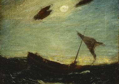 Ship in stormy seas under moonlight