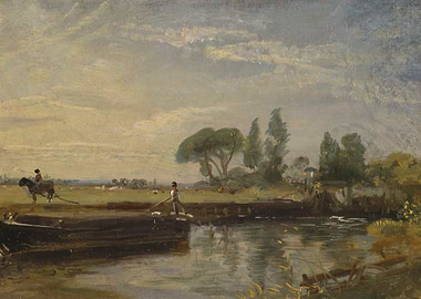 Canal scene with horse and barge