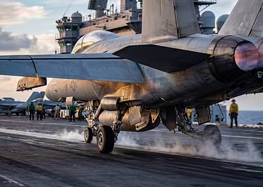 Fighter Jet on Aircraft Carrier Deck