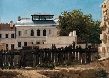 Urban scene with buildings and fence