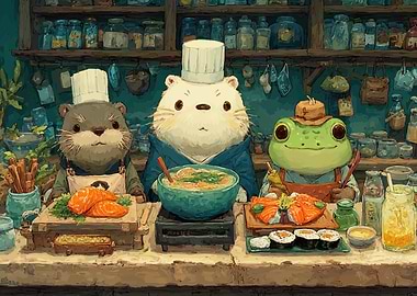 Cute Animal Chefs Preparing Food