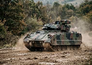 Military Tank Driving on Muddy Terrain