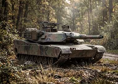 Camouflaged Tank in Forest