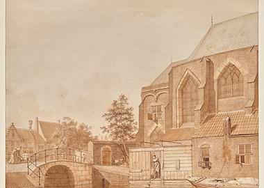 Canal scene with church and bridge