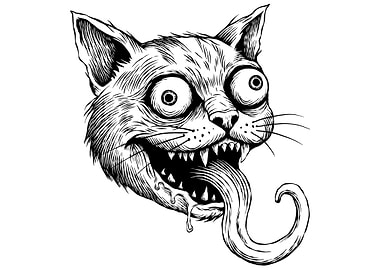 Crazy Cat Head Illustration