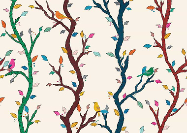 Playful Woodland Branches with Birds