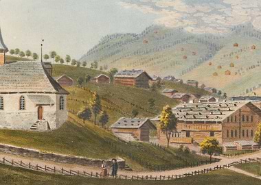 Alpine Village Scene with Church
