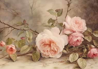 Pink Roses on Marble Surface