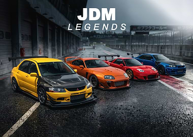 JDM Legends Cars on Wet Track poster