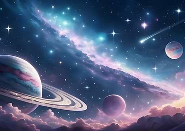 Cosmic Nebula with Planets and Stars