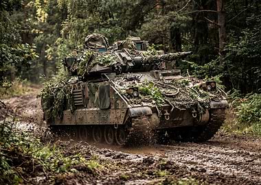 Armored Vehicle in Muddy Forest