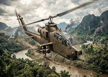 Attack helicopters in jungle combat