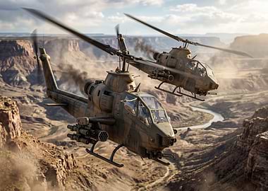 Attack Helicopters in Canyon