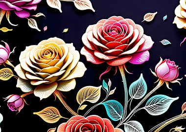 Vibrant 3d Roses on Dark Background