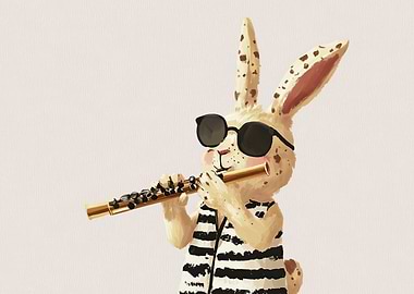 Bunny playing flute with sunglasses