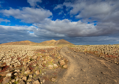 Desert Path Leading to Mountains, Canary Islands