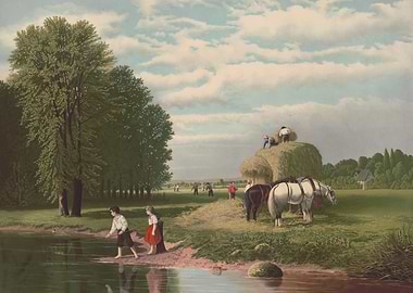 Rural Hay Harvesting Scene