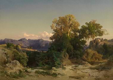Pastoral Landscape with Mountains and Trees